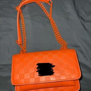 Vibrant Orange Checkered Crossbody Bag